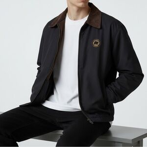 Vintage Winner Mate Black Bear Microfiber Golf Jacket | Contrast Collar Medium